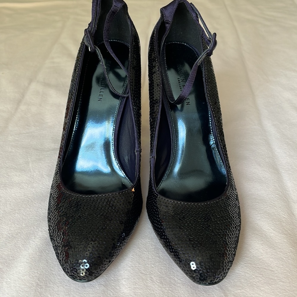 Beautiful BRAND NEW Strappy Karen Millen Purple Satin and Sequined Heels